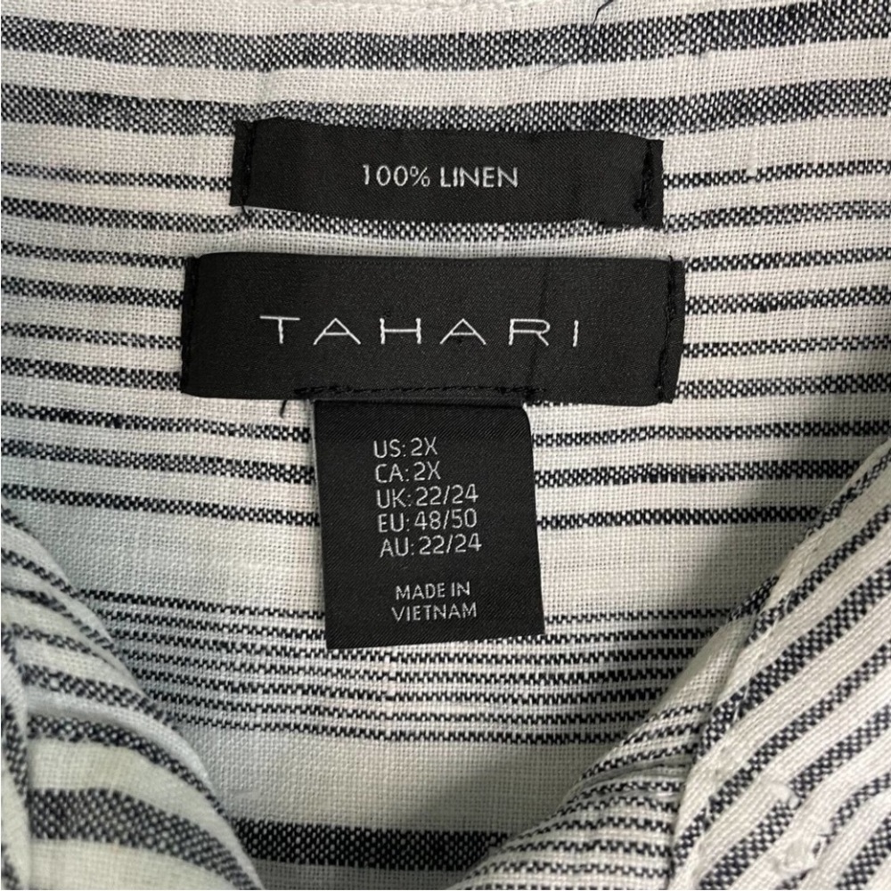 Tahari Womens Shift Dress Gray White Stripe Button Sleeveless 100% Linen Plus 2X - Picture 3 of 6